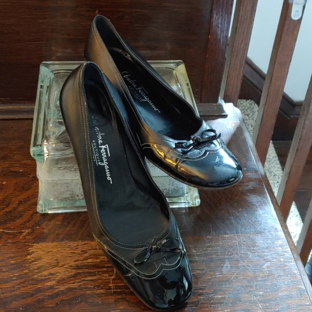 Salvatore Ferragamo Leather/Patent Contrast Heels